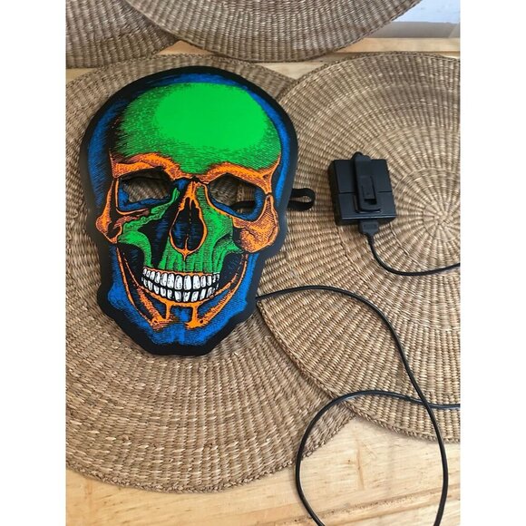 Neon Glow Skull Mask with Battery Pack – Green, Orange & Blue - Picture 1 of 12